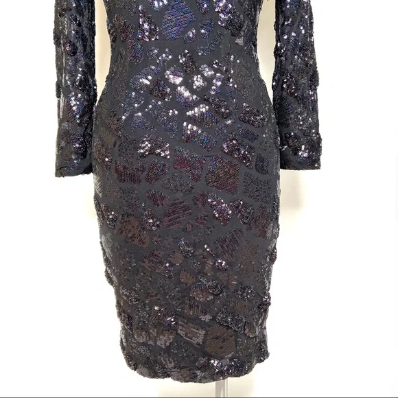 ALBERTO MAKALI Black and Iridescent Sequined Cocktail Dress - Picture 9 of 16